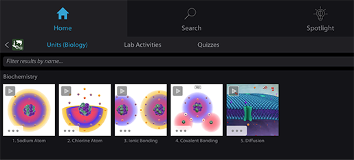 The plasma membrane simulation can be found in the Biology section of VB Suite