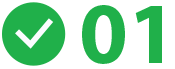 A checkmark in a green circle with the number '01' next to it