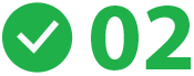 A checkmark in a green circle with the number '02' next to it