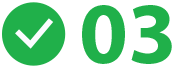 A checkmark in a green circle with the number '03' next to it
