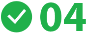A checkmark in a green circle with the number '04' next to it