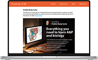 Laptop displaying a sample library page with the Visible Body banner ad